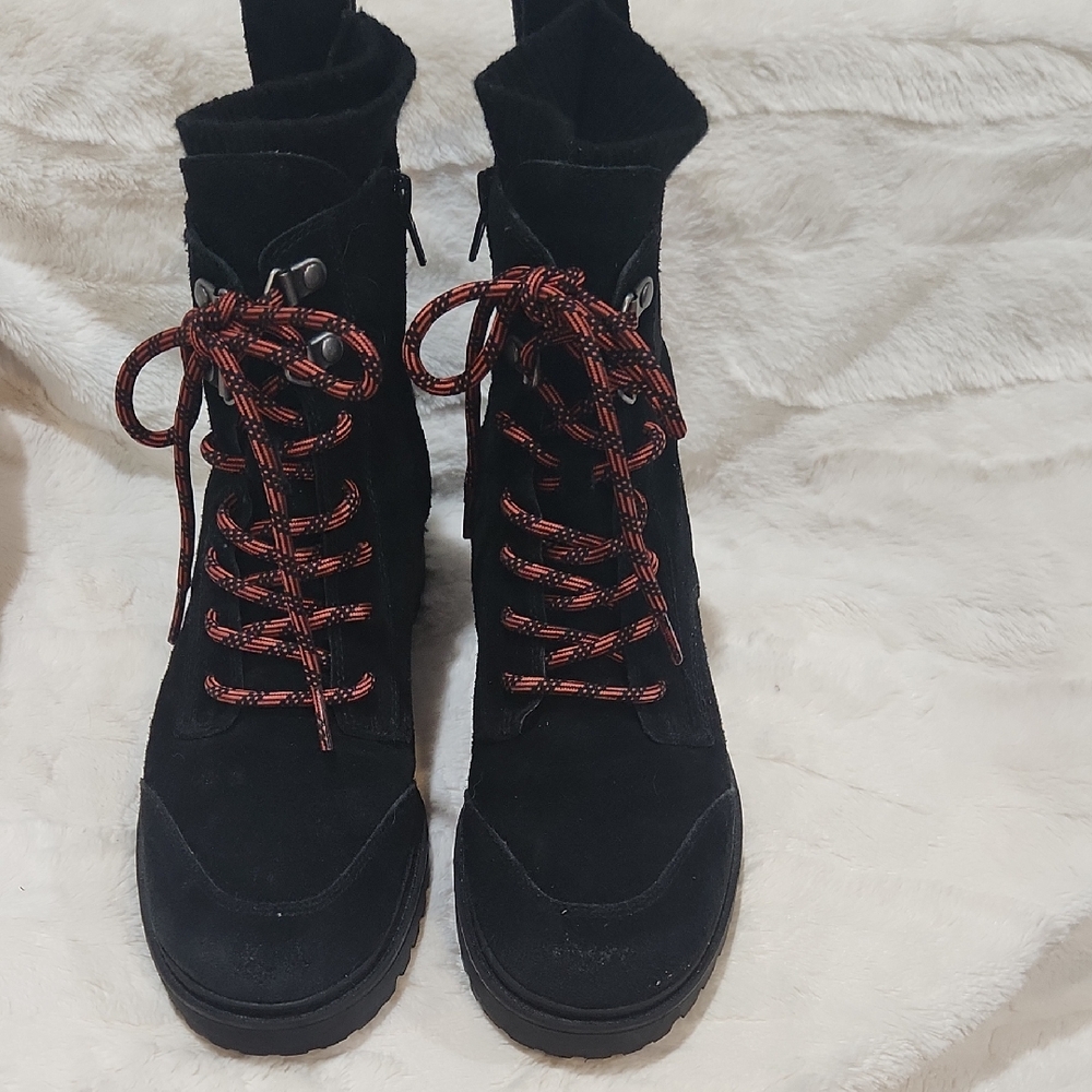 Zodiac Black Lace-Up Boots with Red Accents